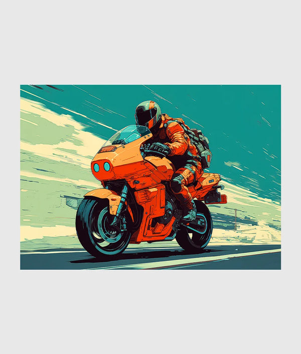 Person riding orange motorcycle