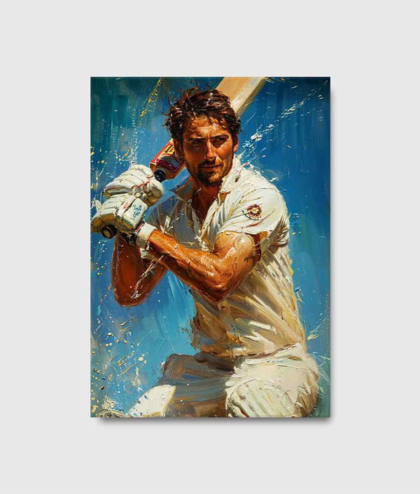 cricket player in an oil painting