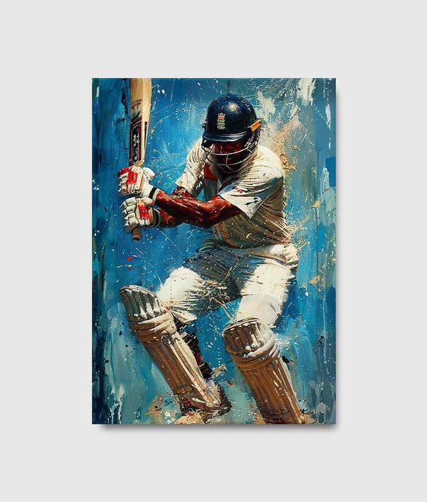 cricket player oil painting