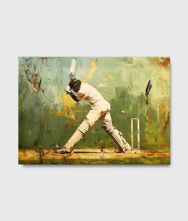 Vintage Painting Of A Cricket Player