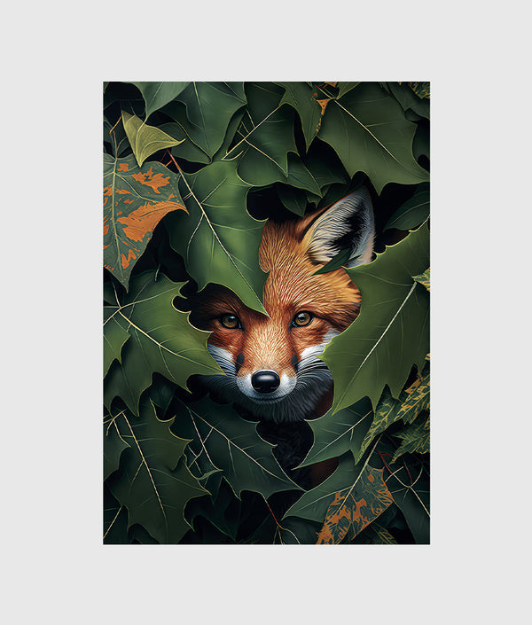 Fox hiding behind the leaves