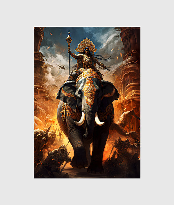 Sigma Draconis a victorious asian warrior rides an elephant