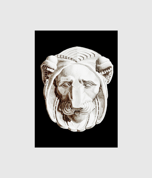 lions head sculpture print