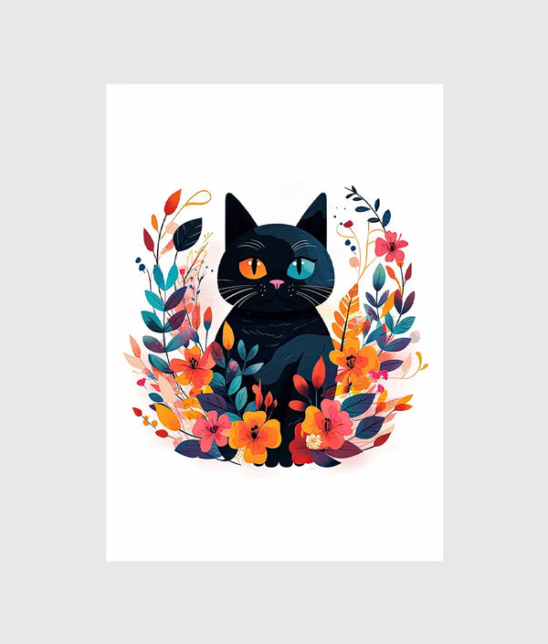 Black Cat in Colorfull Blossom